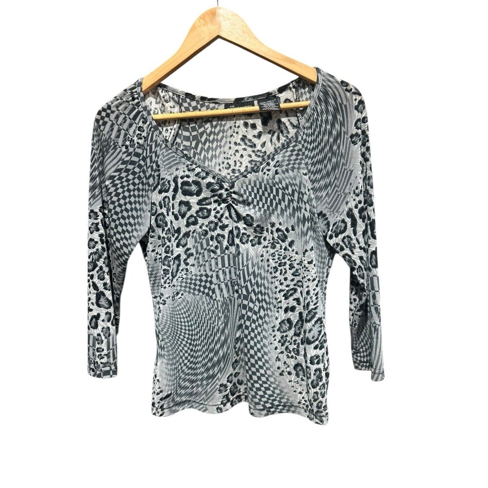 No Boundaries Blouse 90s Y2K Top 3/4th Sleeves Animal Print Gray Size Large